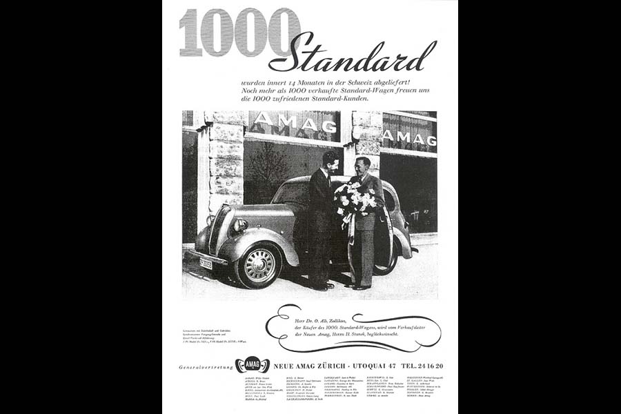 Fêté avec une publicité spéciale : Un an après le début des importations, livraison de la millième Standard à un client suisse. 