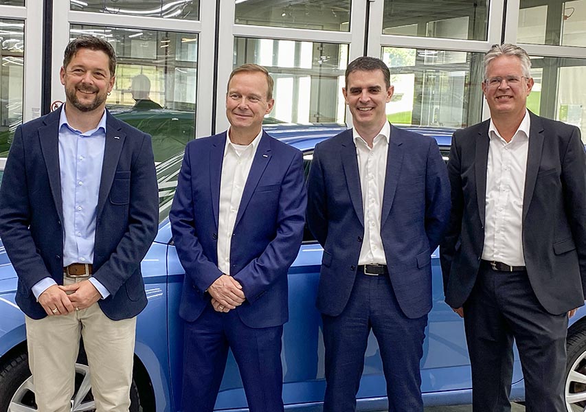 Visite de l’entreprise avec la direction (de g. à d.): Roger Huber, Reto Gut, Mathias Gabler et Franck Böhmerle (Directeur technique AMAG).