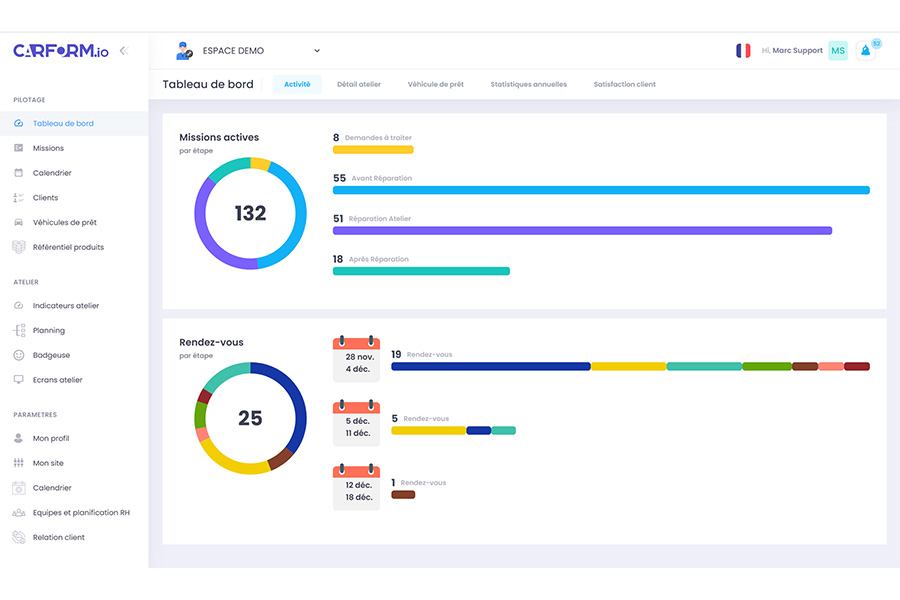 L'interface est simple et claire. Toutes les données importantes sont visibles d’un seul coup d'œil. La planification de l'atelier n'est plus une tâche titanesque.