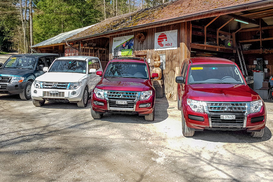 Auf einen Blick: Die Mitsubishi-Fahrzeugflotte des Forstbetriebes Birr-Lupfig (AG).