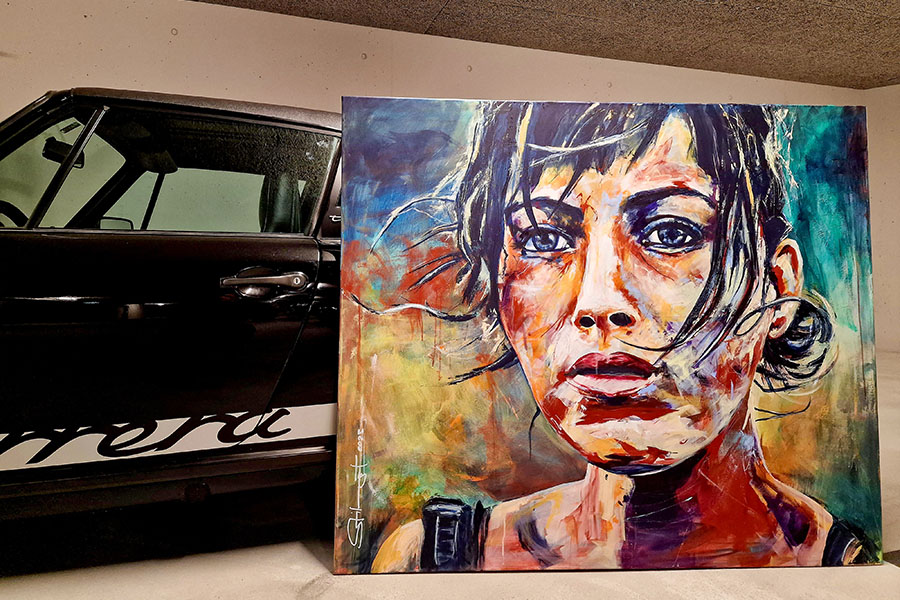 . . . schönen Charlotte Best, gemalt für einen Fan der Serie «Tidelands» und Porsche.