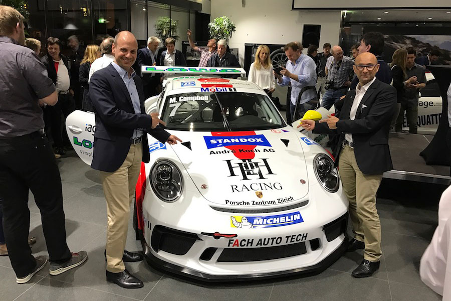Enzo Santarsiero und Tony Tulliani (links) von der André Koch AG mit dem Porsche 911 GT3 Cup.