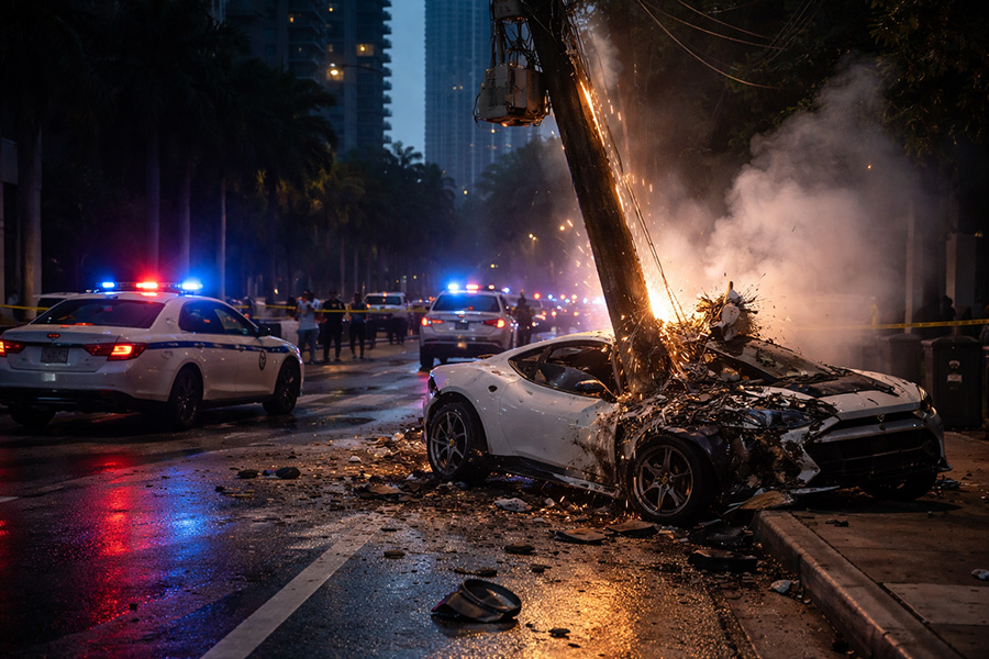 Mehr Drama als Hollywood: Ein Ferrari crasht und Miami wird dunkel