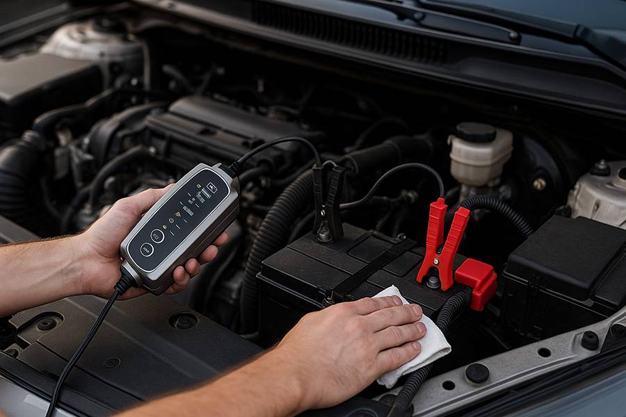 L’énergie au premier plan – Bornes propres, tension stable : un entretien régulier de la batterie permet de résister aux trajets courts, au froid hivernal et aux consommateurs électriques gourmands.