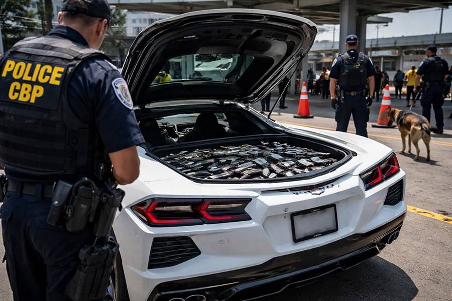 Offener Kofferraum, klare Ansage: Bei einer Ausfuhrkontrolle an der Grenze in Südtexas wird aus dem Sportwagen auf einmal ein Fundort – dank Spürhund und sehr genauer Kontrolle. (Symbolbild)