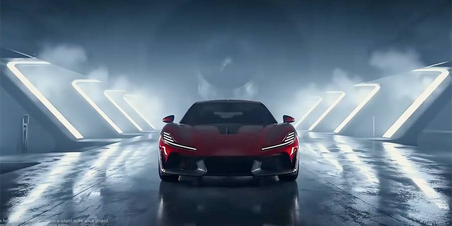 Tief, breit, dramatisch inszeniert: Das Konzeptfahrzeug wirkt wie eine Mischung aus Elektro-Hypercar, Zukunftsstudie und bewusst gesetztem Ausrufezeichen.