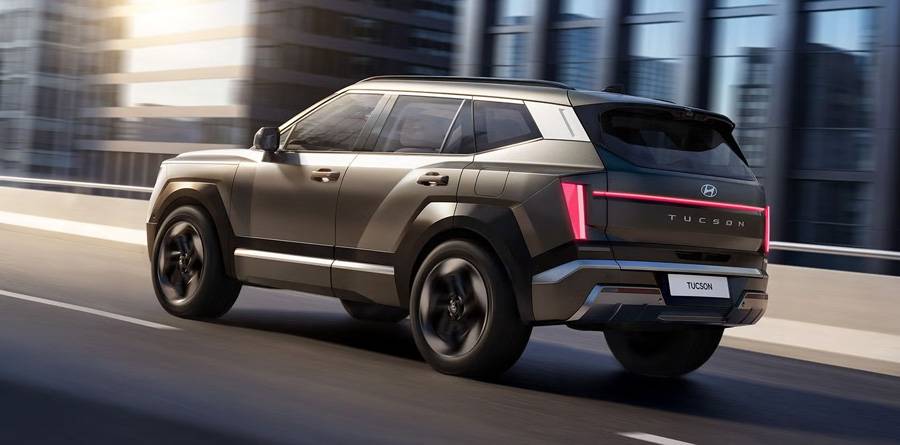 Fast wie ein kleiner Santa Fe: Die kantige Silhouette verleiht dem neuen Tucson deutlich mehr Präsenz. Foto: Hyundai.