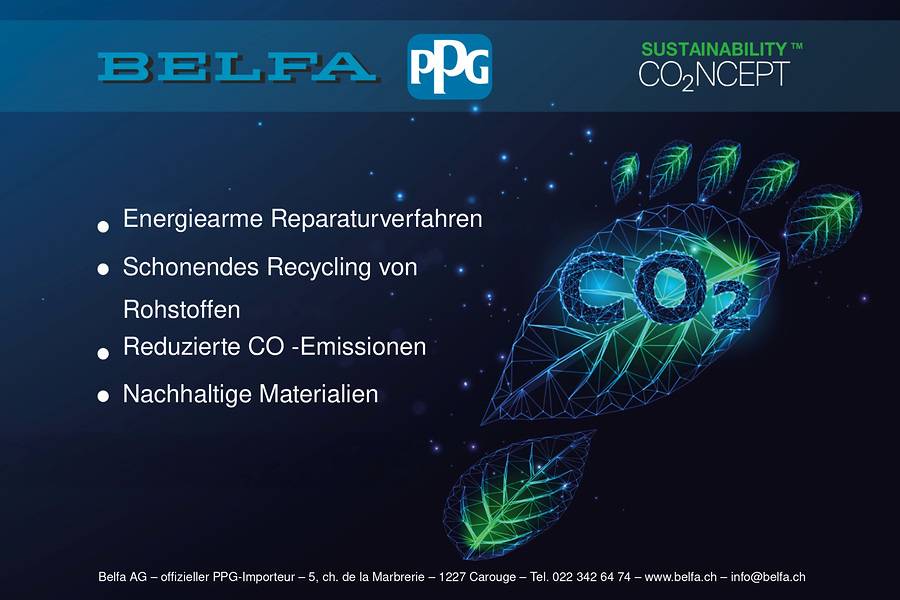 Auszeichnung zum Anfassen: Mit dieser Tafel würdigen Belfa und PPG die Carrosserie Faucherre für energieeffiziente Reparaturprozesse, reduzierten CO₂-Ausstoss, nachhaltige Materialien und einen bewussten Umgang mit Ressourcen.