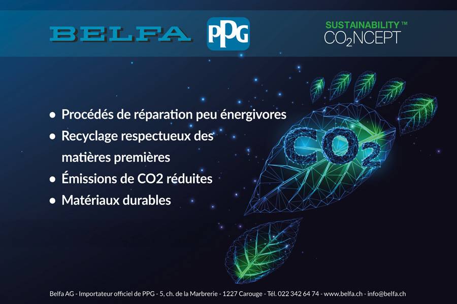 Une distinction bien concrète: avec cette plaque, Belfa et PPG récompensent la Carrosserie Faucherre pour ses processus de réparation économes en énergie et la réduction de ses émissions de CO₂. 