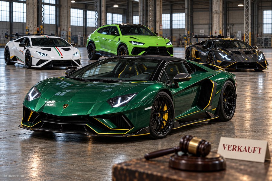 Quatre Lamborghini pour près de 1,6 million d’euros : les sportives ont trouvé preneur lors de la vente judiciaire de Stuttgart. L’Aventador Ultimae Roadster verte a décroché le plus haut prix, avec une adjudication à 710 000 euros. Image d’illustration